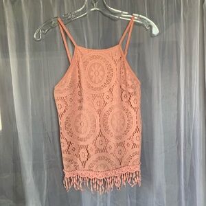 Xhilaration Pink Crochet Fringe Cami Tank